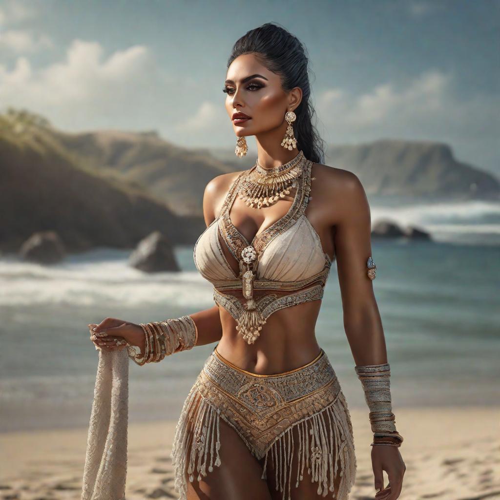  Crea una venezolana en la playa hyperrealistic, full body, detailed clothing, highly detailed, cinematic lighting, stunningly beautiful, intricate, sharp focus, f/1. 8, 85mm, (centered image composition), (professionally color graded), ((bright soft diffused light)), volumetric fog, trending on instagram, trending on tumblr, HDR 4K, 8K