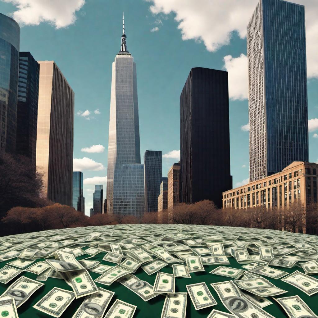  Create a pop culture-inspired cover art for a song titled 'Paper Chasing' featuring J5 and Marr. The scene should depict tall buildings made out of money with silhouette figures chasing the money, symbolizing 'chasing the bag'. Add a Parental Advisory sticker, write 'PAPERCHASING' in big bold letters at the top, and in a smaller font put 'FTG REGGIE X J5 X MARR'. hyperrealistic, full body, detailed clothing, highly detailed, cinematic lighting, stunningly beautiful, intricate, sharp focus, f/1. 8, 85mm, (centered image composition), (professionally color graded), ((bright soft diffused light)), volumetric fog, trending on instagram, trending on tumblr, HDR 4K, 8K