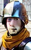  masterpiece, best quality, solo, 1boy, male focus, helmet, scar, scarf, yellow scarf, looking at viewer, armor, upper body, sallet helmet