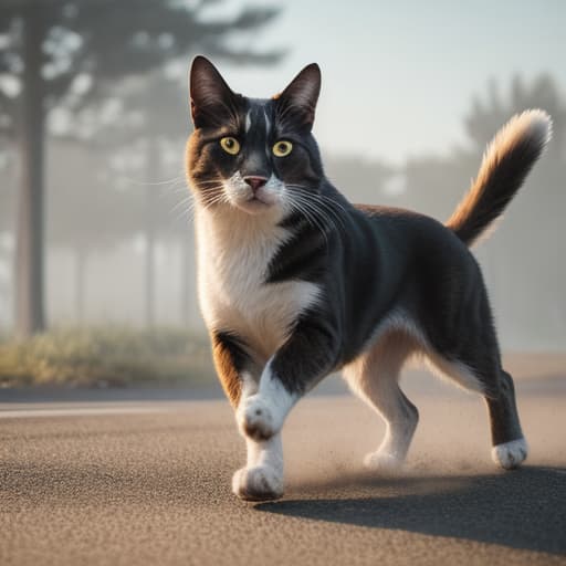  a dog chasing a cat wearing a hoodie, playground, 8k hyperrealistic, full body, detailed clothing, highly detailed, cinematic lighting, stunningly beautiful, intricate, sharp focus, f/1. 8, 85mm, (centered image composition), (professionally color graded), ((bright soft diffused light)), volumetric fog, trending on instagram, trending on tumblr, HDR 4K, 8K