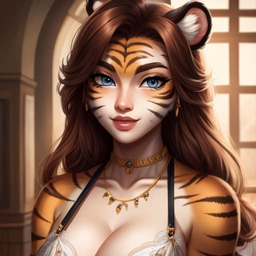  a female humanoid tiger with a fit body, open eyes, digital art, masterpiece, 4k, fine details,