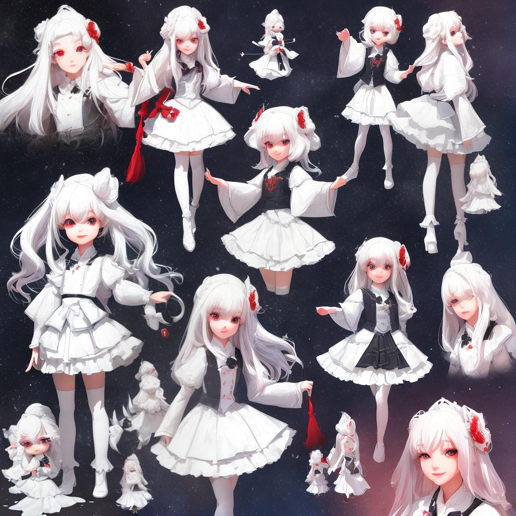  masterpiece, best quality,beautiful ilration, best quality, cute pe , (transform sequence), transform magical , chibi, white magical , fractal art, albino, face, long pure white and red mesh hair, beautiful detailed red eyes, cinematic lighting, cowboy shot, looking at viewer, from bottom, happy, ,