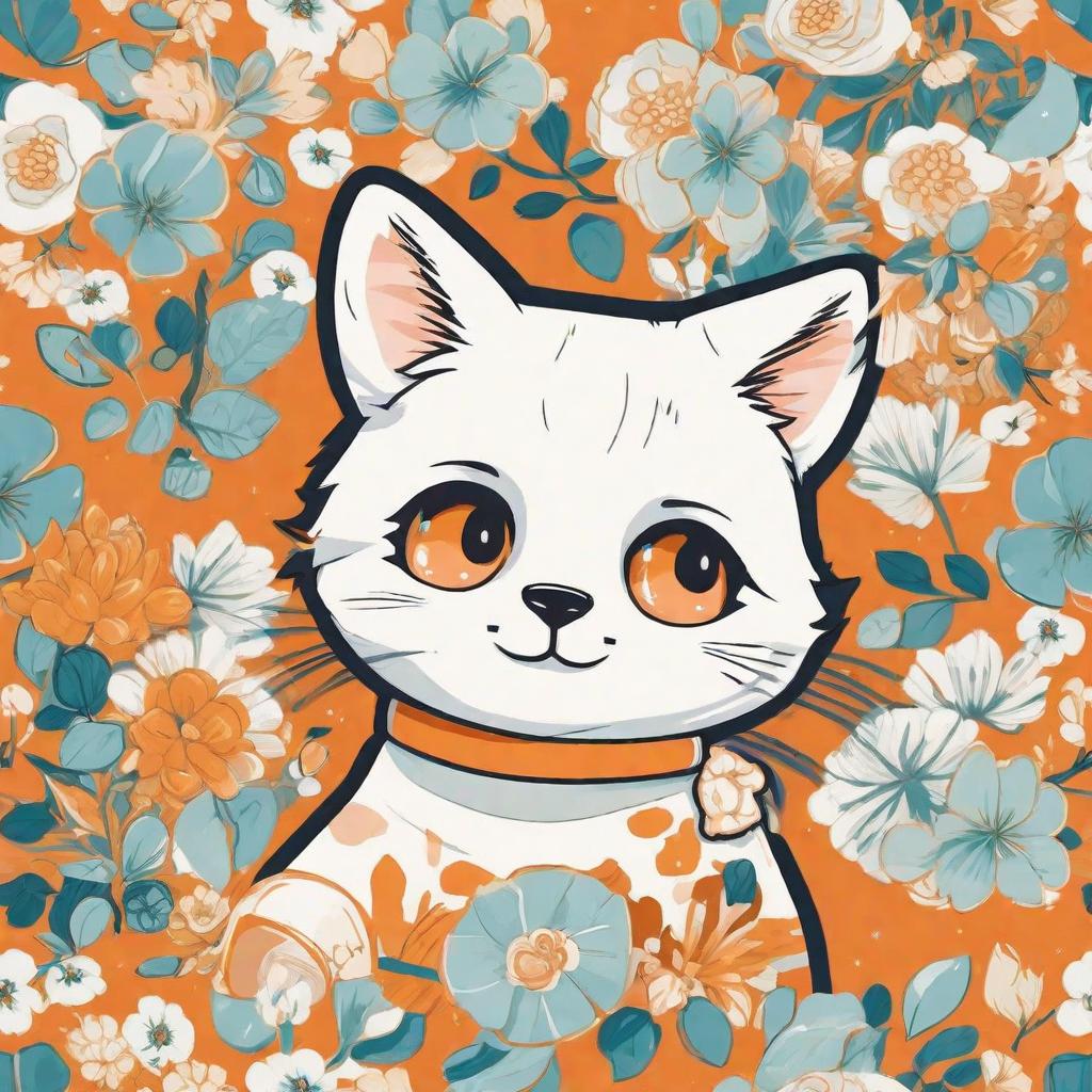  masterpiece, best quality,Draw a white bear, orange cat, Japanese anime style, cute point