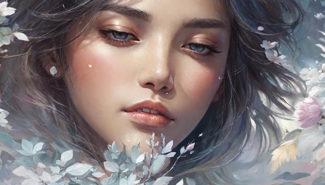  digital illustration, A close up of a calm face with eyes closed, soft breath visible, subtle light around, peace, moment of stillness, looking at viewer, dynamic pose, (intricate details, masterpiece, best quality)