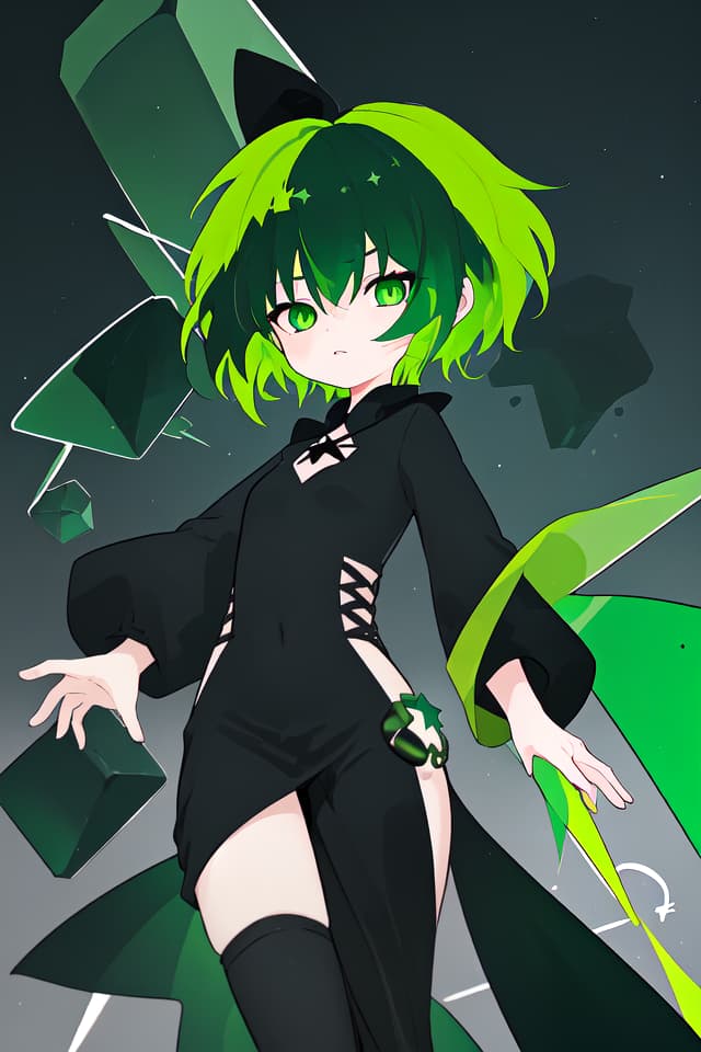  Black three star green hair character