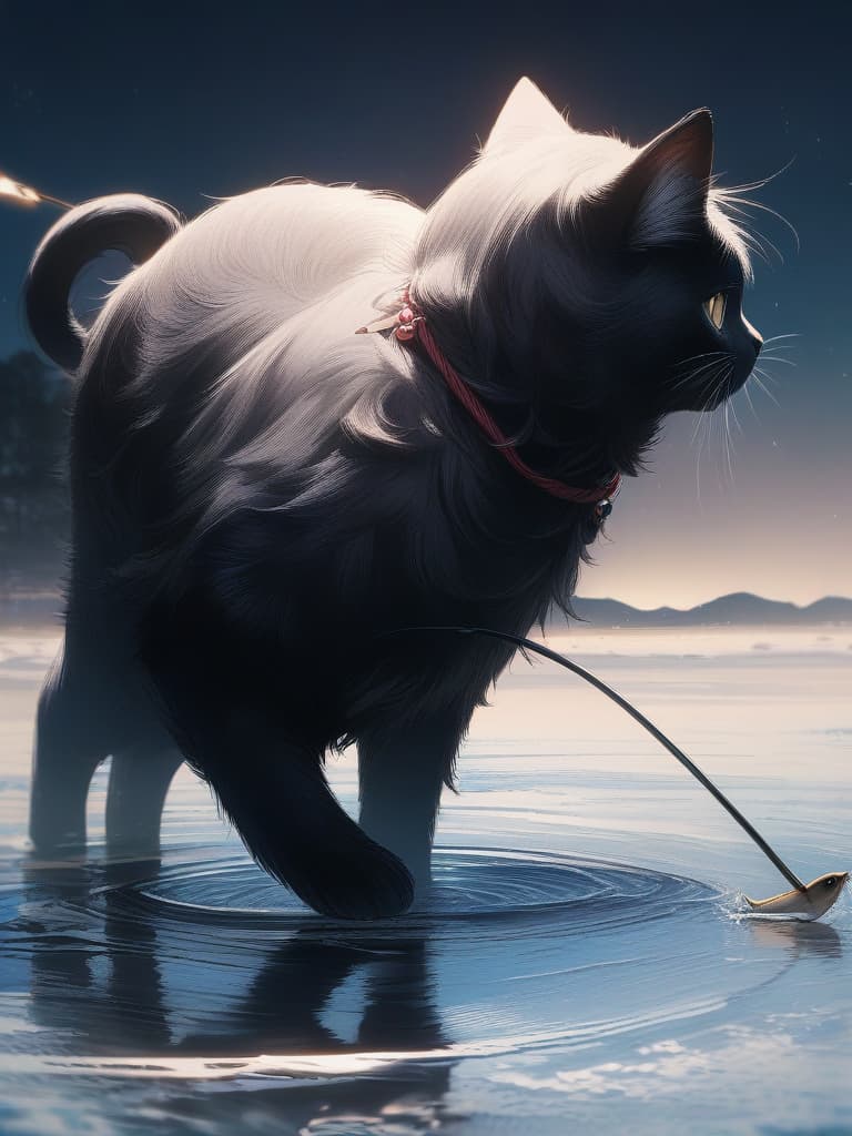  (small fish fishing:1.7、black cat that catches small fish、black cat fishing with a tail)、((icon、logotype design:1.4、symbol design))、black cat & small fish、(((on the frozen lake)))、best quality:1.4、masterpiece:1.4、ultra detailed texture、RAW photorealistic、absurd resolution、8K illustration、no background、💩、💩、💩、💩、💩、, masterpiece, best quality,8k,ultra detailed,high resolution,an extremely delicate and beautiful,hyper detail