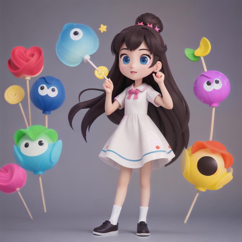  Masterpiece, best quality, Q version cartoon colorful simplified lollipop female character no scene dress long hair stars eyes