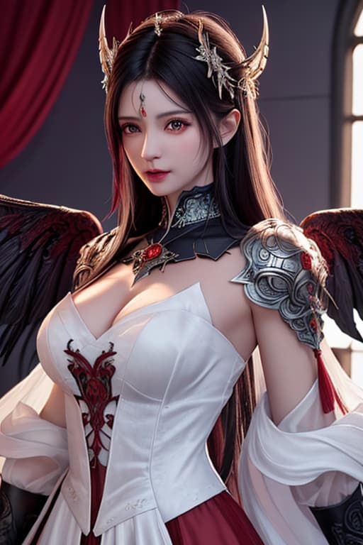  (masterpiece), (extremely intricate:1.3), (realistic), portrait of a 20 yea with fair skin, and black hair at is lossy pulled out, the most beautiful in the world, in the far background is a vampire gothic style castle up on a hill, (blood red gothic fantasy medieval armor), blood red shoulder armor, metal reflections, upper body, wearing a blood red Vampire Gothic style dress with dropping blood trim, with 6 demon fairy like wings coming out her back made out of blood, ornamental piercing the wings, swooped forward horns, professional photograph of a stunning woman detailed, sharp focus, dramatic, award winning, cinematic lighting, octane render, unreal engine, volumetrics dtx, (film grain) intense moonlight, professional  hyperrealistic, full body, detailed clothing, highly detailed, cinematic lighting, stunningly beautiful, intricate, sharp focus, f/1. 8, 85mm, (centered image composition), (professionally color graded), ((bright soft diffused light)), volumetric fog, trending on instagram, trending on tumblr, HDR 4K, 8K