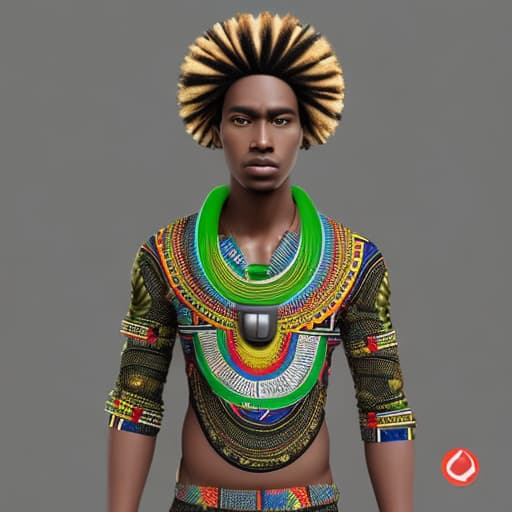  Design a a futuristic Afrocentric augmented reality wearable that an African Freedom Fighter would wear. With dashiki designs. The design focused on a selfie view and also portray a freedom fighter who is battling for the prosperity of the African continent. This should showcase the character with a battle gear and a futuristic weapon