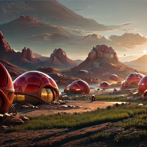 a photo of ddfusion style Create an image of a bustling Martian colony set in the year 2045. The colony consists of interconnected dome structures and modular habitats designed to support human life. In the foreground, a diverse team of astronauts—scientists, engineers, and explorers—are actively working, showcasing their efforts in agriculture, infrastructure, and scientific research. The background features the rugged, red Martian landscape with a dramatic sunset casting a golden glow over the scene. In the center of the colony, a plaque is being unveiled, dedicated to the spirit of exploration. The scene should reflect hope, ingenuity, and the pioneering spirit of humanity's first steps on Mars. human operation to dikhao ismein hyperrealistic, full body, detailed clothing, highly detailed, cinematic lighting, stunningly beautiful, intricate, sharp focus, f/1. 8, 85mm, (centered image composition), (professionally color graded), ((bright soft diffused light)), volumetric fog, trending on instagram, trending on tumblr, HDR 4K, 8K