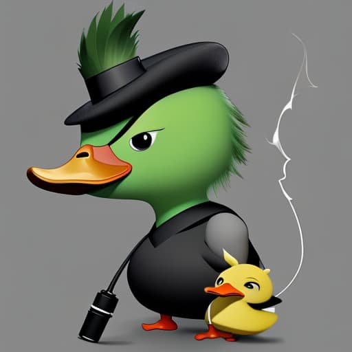  angry duck holding a grenade with a cigarette