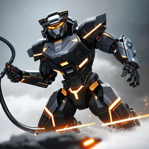  A robotic tiger with glowing eyes and metallic fur. Apply the Following Styles Comic hyperrealistic, full body, detailed clothing, highly detailed, cinematic lighting, stunningly beautiful, intricate, sharp focus, f/1. 8, 85mm, (centered image composition), (professionally color graded), ((bright soft diffused light)), volumetric fog, trending on instagram, trending on tumblr, HDR 4K, 8K