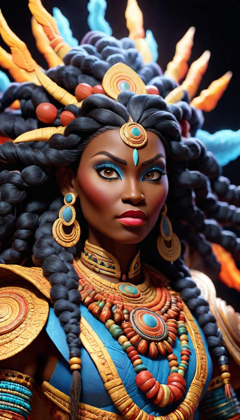  Professional 3D model of Orisha Shangó thunder deity . Rendered with Octane, the model is highly detailed,dramatic lighting. hyperrealistic, full body, detailed clothing, highly detailed, cinematic lighting, stunningly beautiful, intricate, sharp focus, f/1. 8, 85mm, (centered image composition), (professionally color graded), ((bright soft diffused light)), volumetric fog, trending on instagram, trending on tumblr, HDR 4K, 8K