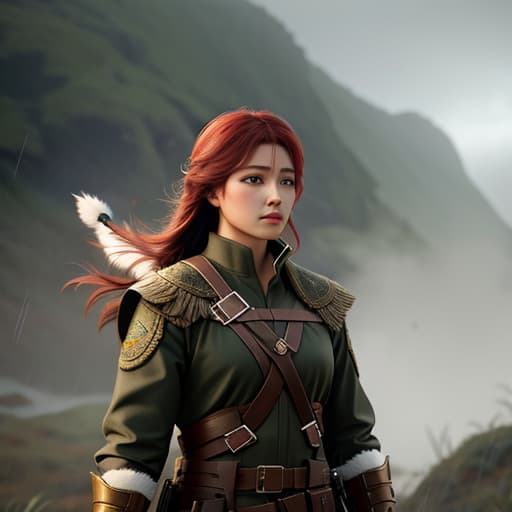  An archer female a rain bow, hyperrealistic, high quality, highly detailed, cinematic lighting, intricate, sharp focus, f/1. 8, 85mm, (centered image composition), (professionally color graded), ((bright soft diffused light)), volumetric fog, trending on instagram, HDR 4K, 8K