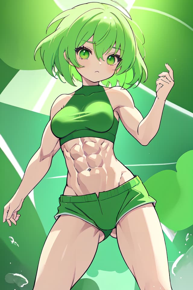  Green hair beautiful girl with beautiful abs