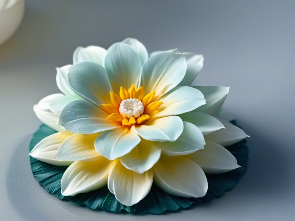  A closeup, ultradetailed image of a delicate, intricately designed sugar flower created using 3D printing technology for pastry decoration. The flower showcases a gradient of pastel colors, with each petal showing a high level of precision and texture. Light reflects off the smooth surface of the petals, highlighting the fine details and adding a touch of elegance to the overall composition. hyperrealistic, full body, detailed clothing, highly detailed, cinematic lighting, stunningly beautiful, intricate, sharp focus, f/1. 8, 85mm, (centered image composition), (professionally color graded), ((bright soft diffused light)), volumetric fog, trending on instagram, trending on tumblr, HDR 4K, 8K