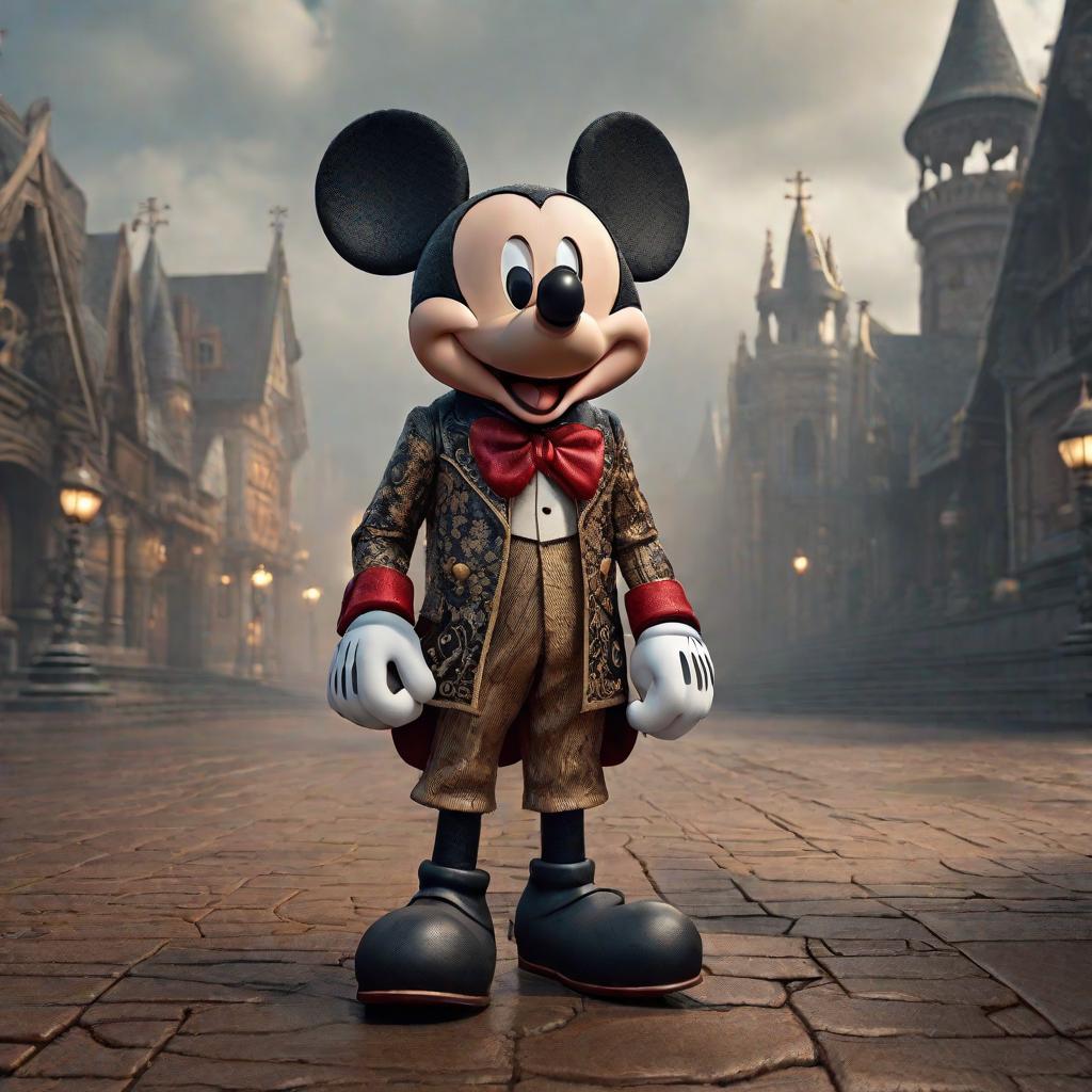  Dibujame un mickey mouse diabolico hyperrealistic, full body, detailed clothing, highly detailed, cinematic lighting, stunningly beautiful, intricate, sharp focus, f/1. 8, 85mm, (centered image composition), (professionally color graded), ((bright soft diffused light)), volumetric fog, trending on instagram, trending on tumblr, HDR 4K, 8K