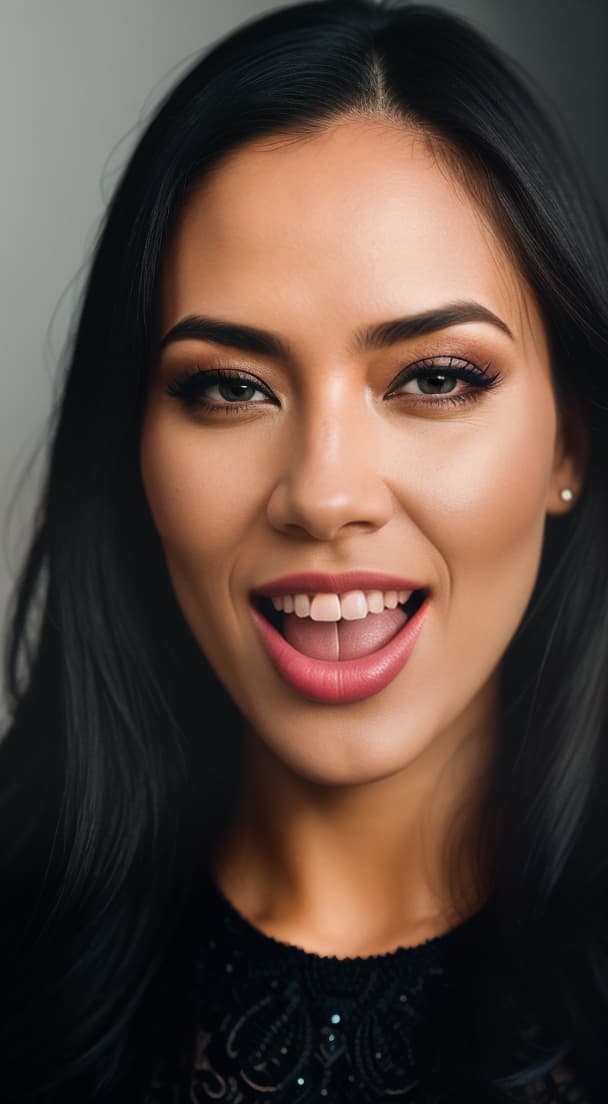  a photo of this woman with her mouth open and tongue out hyperrealistic, full body, detailed clothing, highly detailed, cinematic lighting, stunningly beautiful, intricate, sharp focus, f/1. 8, 85mm, (centered image composition), (professionally color graded), ((bright soft diffused light)), volumetric fog, trending on instagram, trending on tumblr, HDR 4K, 8K