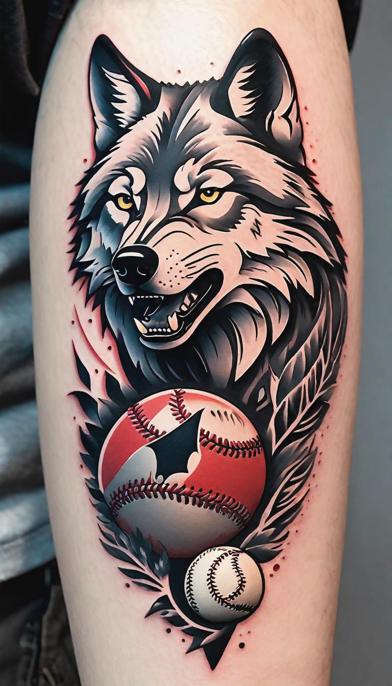  Minimalist tattoo style depiction of Wolf eating a baseball player, using simple and powerful black or grey lines on a light, solid color background. hyperrealistic, full body, detailed clothing, highly detailed, cinematic lighting, stunningly beautiful, intricate, sharp focus, f/1. 8, 85mm, (centered image composition), (professionally color graded), ((bright soft diffused light)), volumetric fog, trending on instagram, trending on tumblr, HDR 4K, 8K