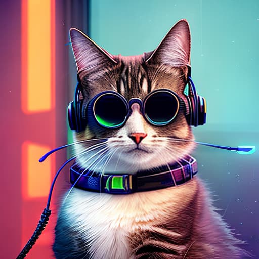 nvinkpunk Realistic image of a cat wearing headphones and reading glasses while riding a bus., selfie hyperrealistic, full body, detailed clothing, highly detailed, cinematic lighting, stunningly beautiful, intricate, sharp focus, f/1. 8, 85mm, (centered image composition), (professionally color graded), ((bright soft diffused light)), volumetric fog, trending on instagram, trending on tumblr, HDR 4K, 8K