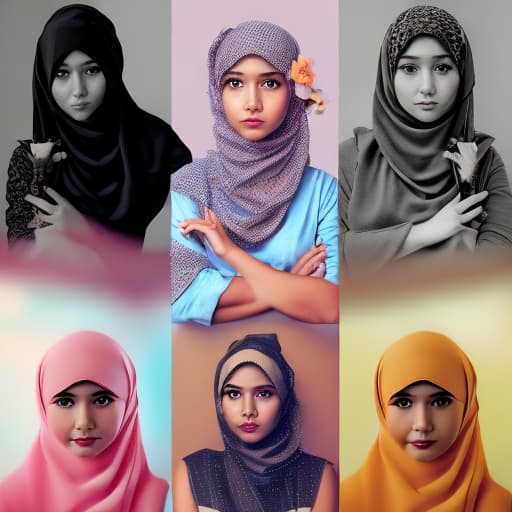 portrait+ style foto kolase cewek berhijab dengan berbagai macam foto dan warna hijab