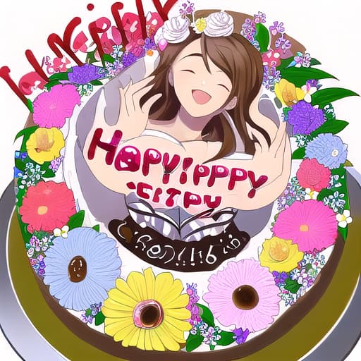  happy flowers and cake