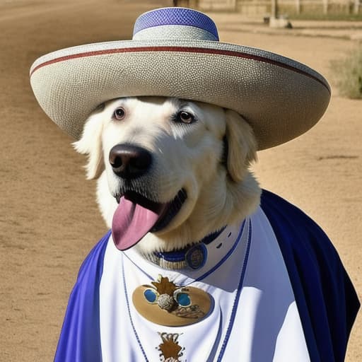  Un perro pastor de Maremma con traje y sombrero de copa saludando amablemente