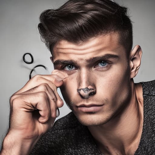 portrait+ style Russian queer fitness model brunette hunk dude face