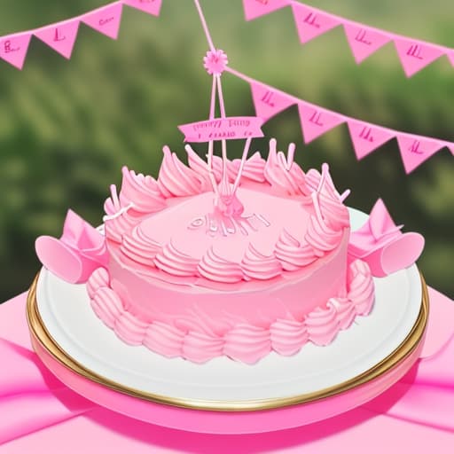  An invitiation to birthday party theme pink colour with pink cake and background nature