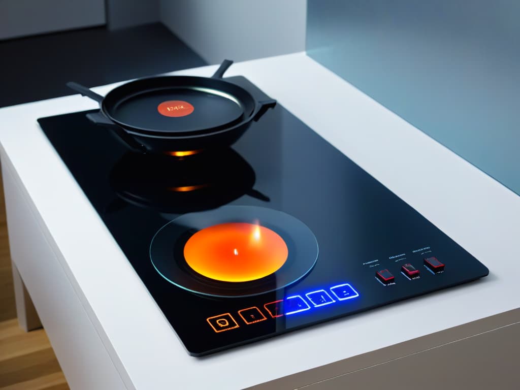  An ultradetailed image of a sleek and modern induction stove set against a clean, white countertop. The stove is illuminated with a soft, warm light, showcasing its glossy surface and touch controls. The minimalistic design of the stove exudes sophistication, perfectly complementing a professional and inspirational tone for the article on investing in an induction stove for creative baking endeavors. hyperrealistic, full body, detailed clothing, highly detailed, cinematic lighting, stunningly beautiful, intricate, sharp focus, f/1. 8, 85mm, (centered image composition), (professionally color graded), ((bright soft diffused light)), volumetric fog, trending on instagram, trending on tumblr, HDR 4K, 8K