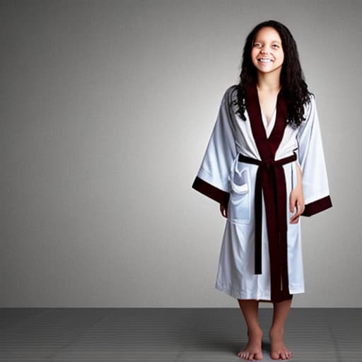  a human girl wearing a robe without anything else, girl age 30