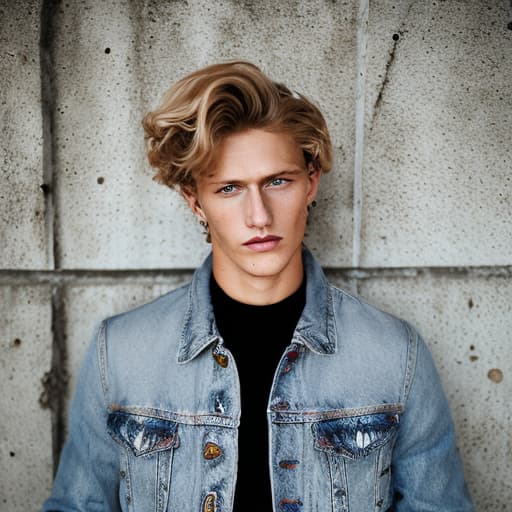 portrait+ style Russian queer supermodel blonde hunk dude face