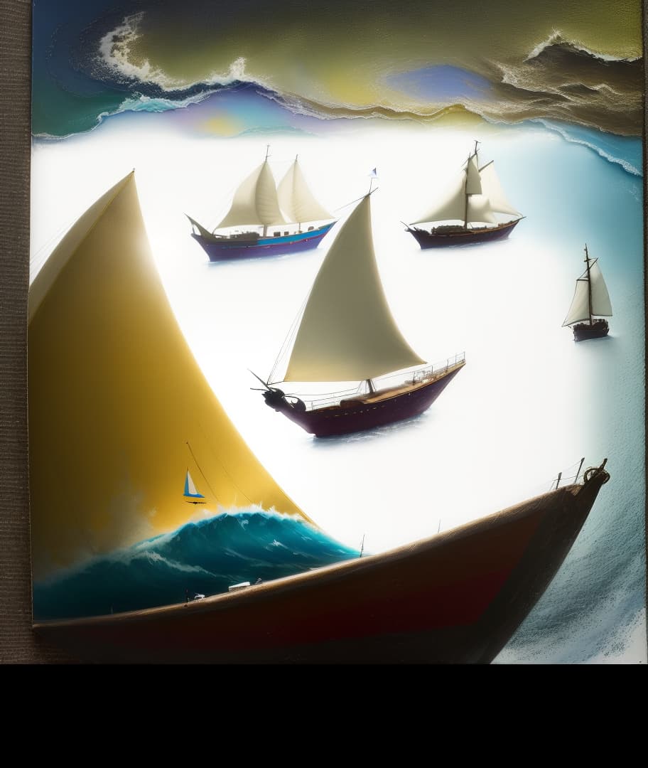  an abstract painting of, a sailboat compilation between four floating sailboats, a wave of a blue sea water, with a beautiful landscape, very colorfully presented, a portrait of a beautiful African woman wearing earrings, , hyperrealistic, high quality, highly detailed, perfect lighting, intricate, sharp focus, f/1. 8, 85mm, (centered image composition), (professionally color graded), ((bright soft diffused light)), trending on instagram, HDR 4K, 8K