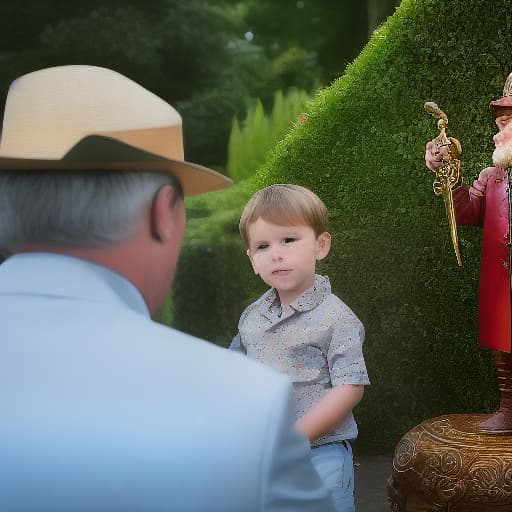  5-year-old boy doing to a man hyperrealistic, full body, detailed clothing, highly detailed, cinematic lighting, stunningly beautiful, intricate, sharp focus, f/1. 8, 85mm, (centered image composition), (professionally color graded), ((bright soft diffused light)), volumetric fog, trending on instagram, trending on tumblr, HDR 4K, 8K