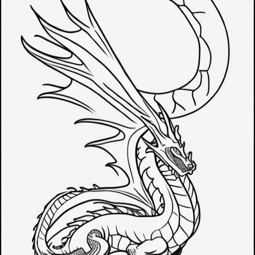  dragon coloring page for kids, isolated white background