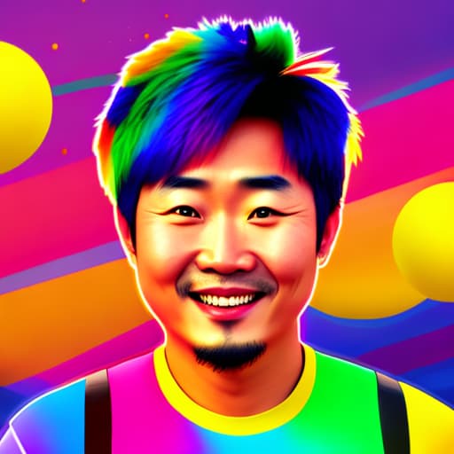  portrait, illustration, Chinese man, colorful, funny expression, vibrant, lots of colors