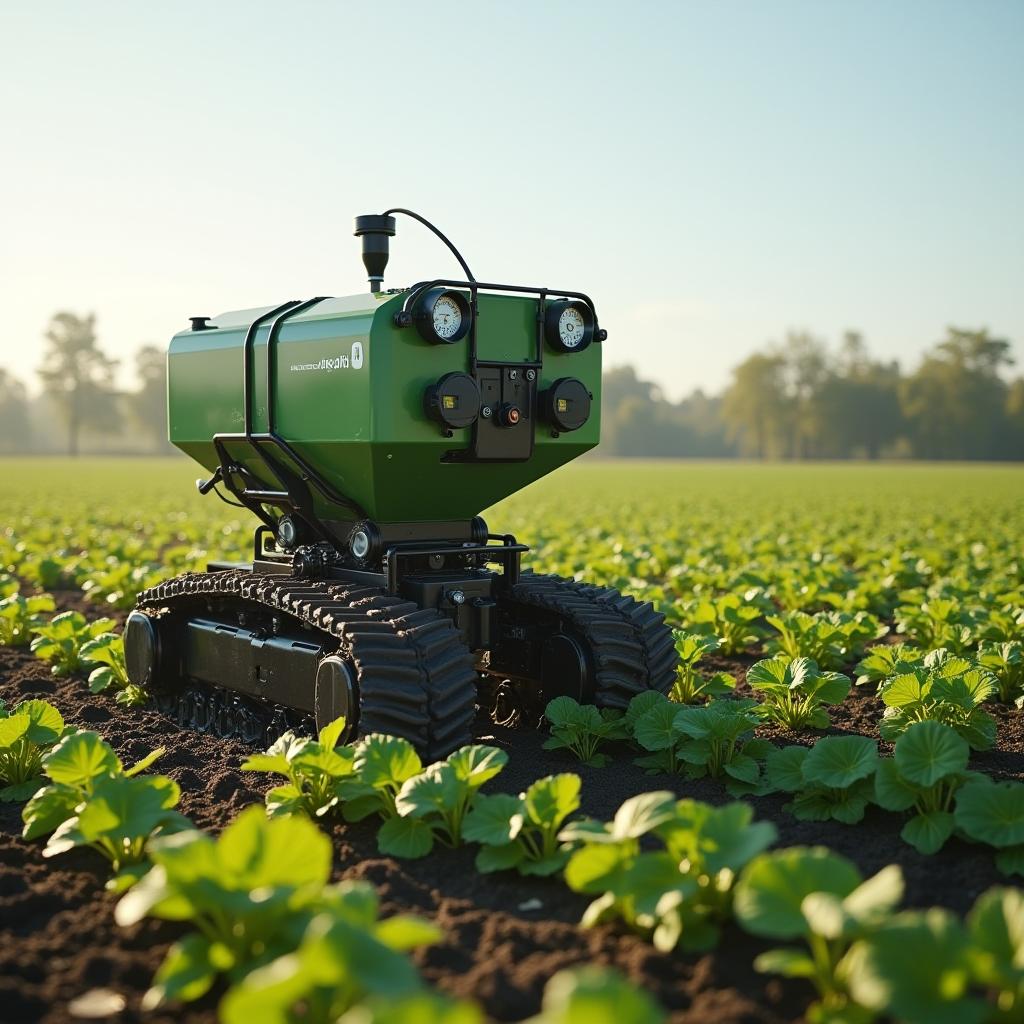  good quality, high quality, a robotic system automatically distributing fertilizers in a farm