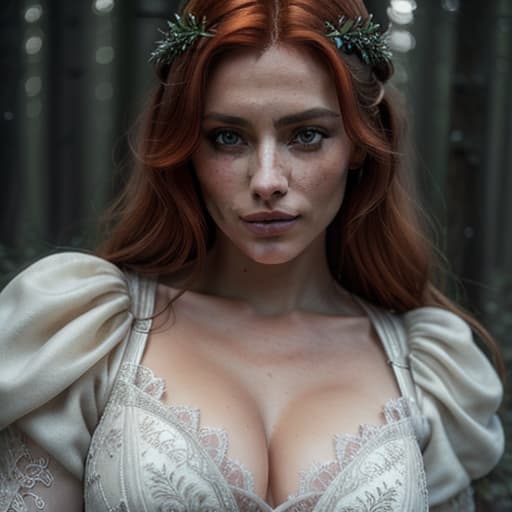  close up of a european woman, ginger hair, winter forest, natural skin texture, 24mm, 4k textures, soft cinematic light, RAW photo, photorealism, photorealistic, intricate, elegant, highly detailed, sharp focus, ((((cinematic look)))), soothing tones, insane details, intricate details, hyperdetailed, low contrast, soft cinematic light, dim colors, exposure blend, hdr, faded hyperrealistic, full body, detailed clothing, highly detailed, cinematic lighting, stunningly beautiful, intricate, sharp focus, f/1. 8, 85mm, (centered image composition), (professionally color graded), ((bright soft diffused light)), volumetric fog, trending on instagram, trending on tumblr, HDR 4K, 8K