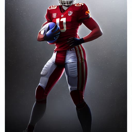  Football hyperrealistic, full body, detailed clothing, highly detailed, cinematic lighting, stunningly beautiful, intricate, sharp focus, f/1. 8, 85mm, (centered image composition), (professionally color graded), ((bright soft diffused light)), volumetric fog, trending on instagram, trending on tumblr, HDR 4K, 8K