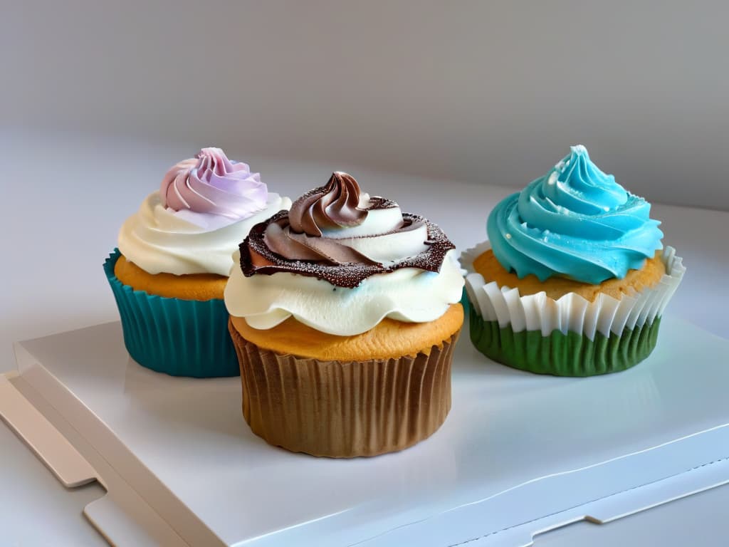  A closeup, ultradetailed image of a 3D cupcake and a 3D cookie designed with intricate patterns and vibrant colors, floating in a digital space with augmented reality elements subtly blending in the background. The cupcakes are topped with realisticlooking frosting swirls and the cookie features delicate icing details, all showcasing the fusion of traditional baking with cuttingedge technology. The lighting is soft, highlighting the textures and details of the desserts, creating a visually captivating and modern interpretation of creative pastry design in augmented reality. hyperrealistic, full body, detailed clothing, highly detailed, cinematic lighting, stunningly beautiful, intricate, sharp focus, f/1. 8, 85mm, (centered image composition), (professionally color graded), ((bright soft diffused light)), volumetric fog, trending on instagram, trending on tumblr, HDR 4K, 8K