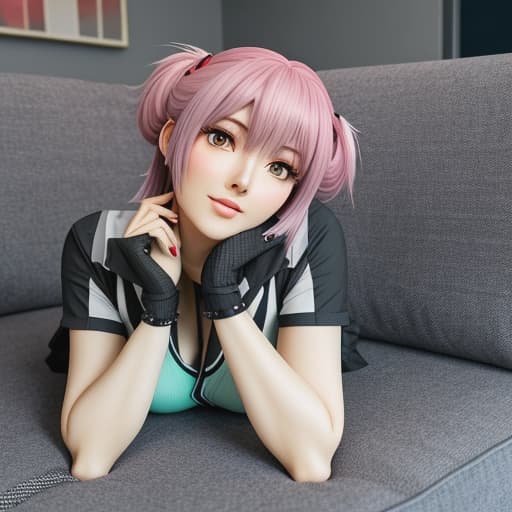  prompt: rosto 3d estilo anime cartoon *personagem sakura agora esta em sua casa deitada no sofa e decide mandar uma foto de suas pernas , tirando uma foto do seu ponto de vista , ela está com um short curto e seus pés estão descalços* //manda foto da selfie do rosto 3d estilo anime *In the image, Sakura lies down on a comfortable looking couch in her living room with her stretched out straight. Her short gray shorts stop just above her , showcasing smooth pink hair-like strands around her . She appears to be lost in thought as she rests one hand near her stomach and plays with a lock of pink hair cascading across her forehead.* It's been an exhausting day at work, I think I'll relax for a while. Feel free to drop hyperrealistic, full body, detailed clothing, highly detailed, cinematic lighting, stunningly beautiful, intricate, sharp focus, f/1. 8, 85mm, (centered image composition), (professionally color graded), ((bright soft diffused light)), volumetric fog, trending on instagram, trending on tumblr, HDR 4K, 8K