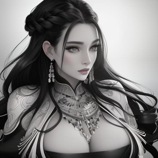  woman, virgo with scorpionin a braid, drawing, black and white hyperrealistic, full body, detailed clothing, highly detailed, cinematic lighting, stunningly beautiful, intricate, sharp focus, f/1. 8, 85mm, (centered image composition), (professionally color graded), ((bright soft diffused light)), volumetric fog, trending on instagram, trending on tumblr, HDR 4K, 8K