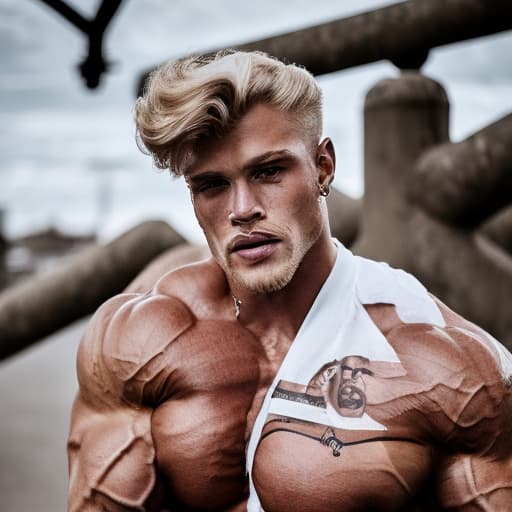 portrait+ style Russian queer IFBB blonde hunk dude face