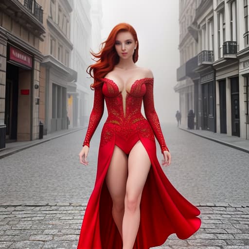  red hair hyperrealistic, full body, detailed clothing, highly detailed, cinematic lighting, stunningly beautiful, intricate, sharp focus, f/1. 8, 85mm, (centered image composition), (professionally color graded), ((bright soft diffused light)), volumetric fog, trending on instagram, trending on tumblr, HDR 4K, 8K