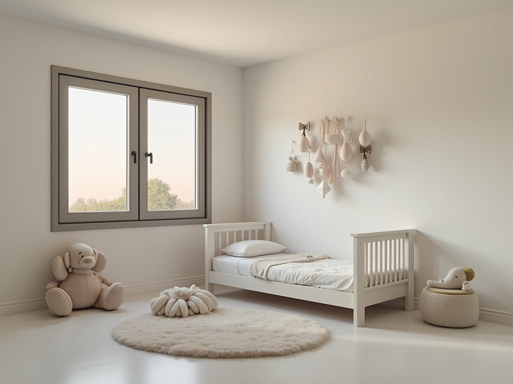  this editorial photography project focuses on a magical 's room designed for nurturing infants. the color of the room is white (rgb 255 255 255, #ffffff), providing a serene and clean backdrop. complementary to this is wattle (rgb 220 215 71, #dddd39), adding a vint yet soothing touch, while purple (rgb 102 0 153, #750db1) serves as an accent color, enriching the space with depth and warmth. the walls are painted in seance (rgb 115 30 143, #6b19aa), creating a cozy and enchanting atmosphere. the room features a bed, a comfortable couch for mom, and an ortment of toys, all together crafting a delightful and caring environment.