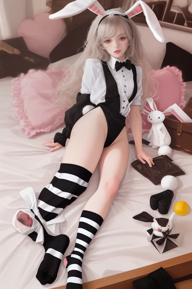  Bunny, rabbit ear, black, striped socks