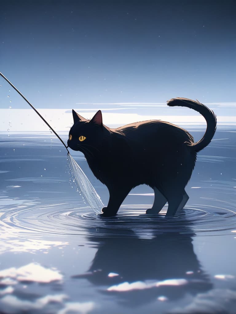  (small fish fishing:1.7、black cat that catches small fish、black cat fishing with a tail)、((icon、logotype design:1.4、symbol design))、black cat & small fish、(((long shot、on the frozen lake)))、best quality:1.4、masterpiece:1.4、ultra detailed texture、RAW photorealistic、absurd resolution、8K illustration、no background、💩、💩、💩、💩、💩、, masterpiece, best quality,8k,ultra detailed,high resolution,an extremely delicate and beautiful,hyper detail