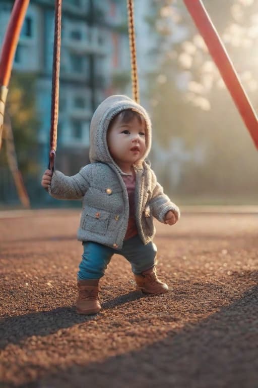  a is playing on the playground, cute, hyper detail, full HD hyperrealistic, full body, detailed clothing, highly detailed, cinematic lighting, stunningly beautiful, intricate, sharp focus, f/1. 8, 85mm, (centered image composition), (professionally color graded), ((bright soft diffused light)), volumetric fog, trending on instagram, trending on tumblr, HDR 4K, 8K