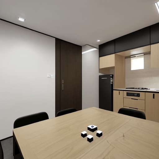  This is my 38 flat single apartment, I want you to help the room design, the owners like to play mahjong, tea, watching movies. How to design more reasonable. Design style for the hotel, technology wood material. Toilet to be tall. Kitchen to be practical. Generate a rendering ，