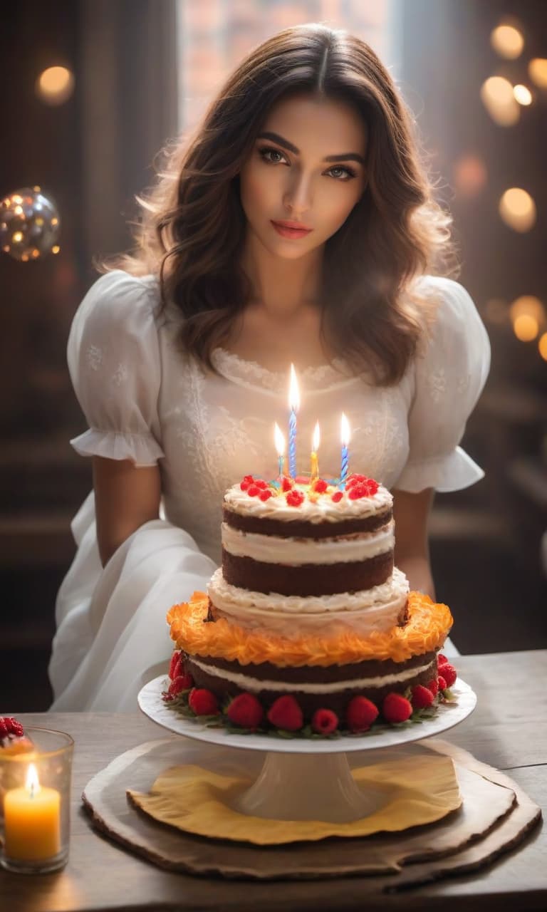  HDR photo of A girl is eating a birthday cake. . High dynamic range, vivid, rich details, clear shadows and highlights, realistic, intense, enhanced contrast, highly detailed hyperrealistic, full body, detailed clothing, highly detailed, cinematic lighting, stunningly beautiful, intricate, sharp focus, f/1. 8, 85mm, (centered image composition), (professionally color graded), ((bright soft diffused light)), volumetric fog, trending on instagram, trending on tumblr, HDR 4K, 8K